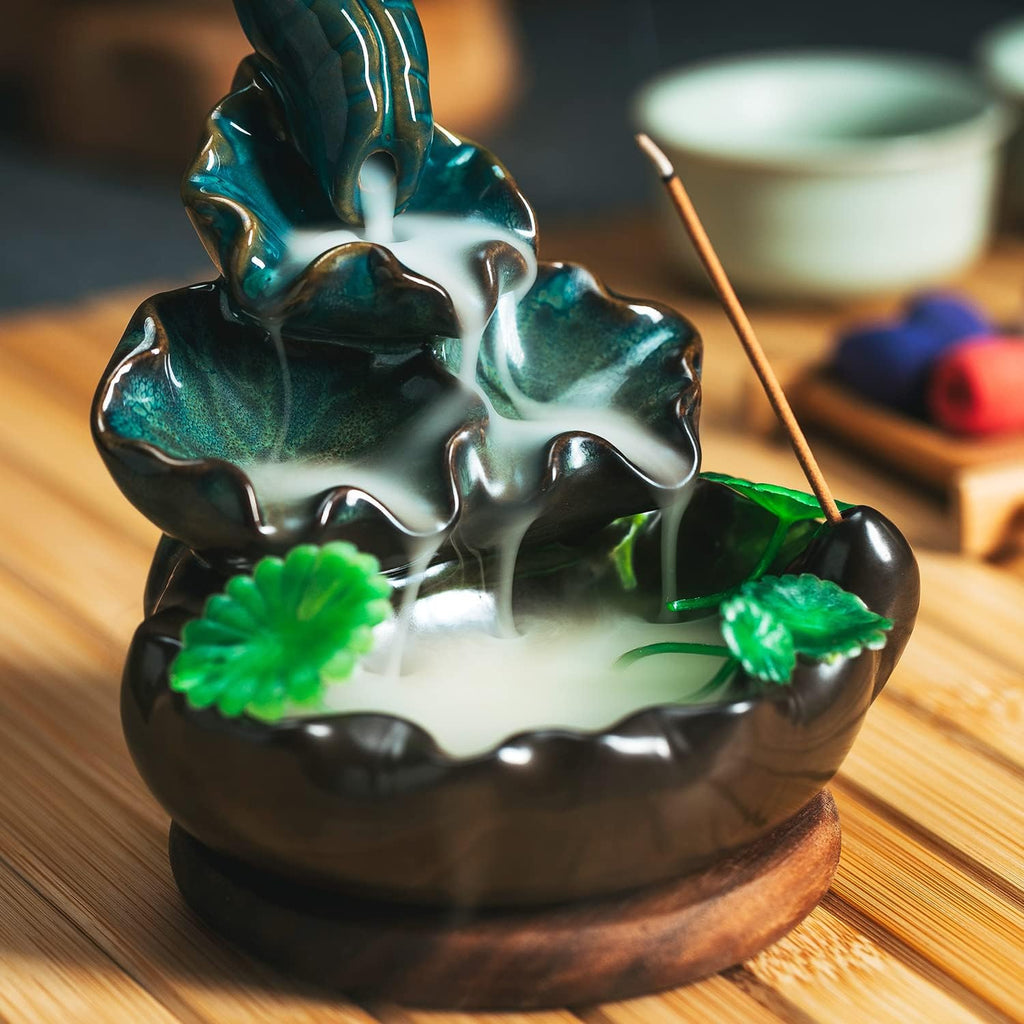 Cute Ceramic Backflow Incense Holder Waterfall Incense Burner with 48 Incense Cones and 30 Incense Stick, Incense - Set of 78