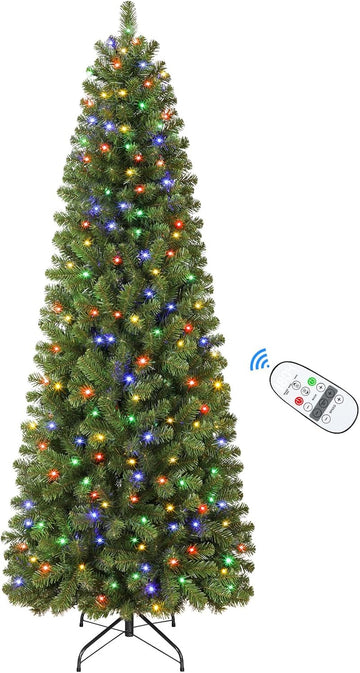 Prelit Pencil Hinged Christmas Tree with Multi-Color Lights