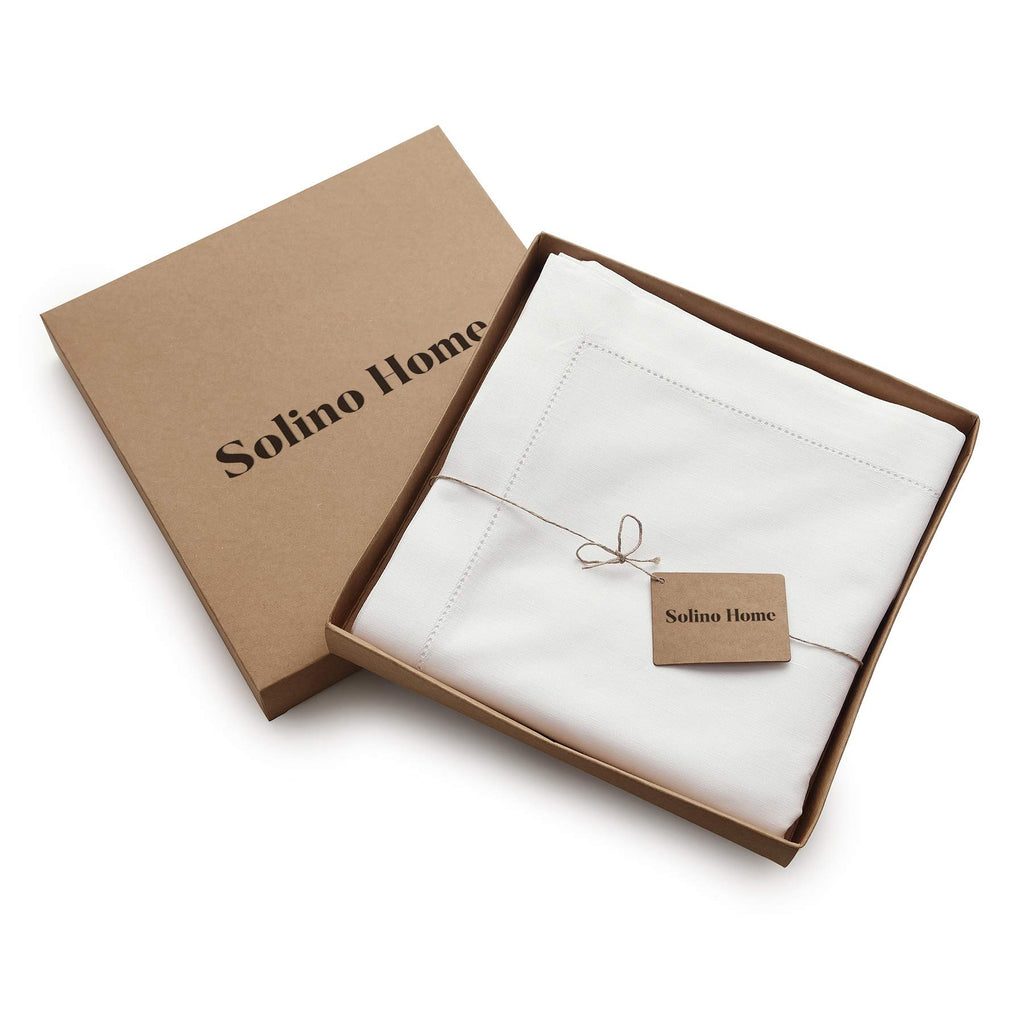 Cotton Linen Tablecloth White, Hemstitch Collection 54 x 72 in