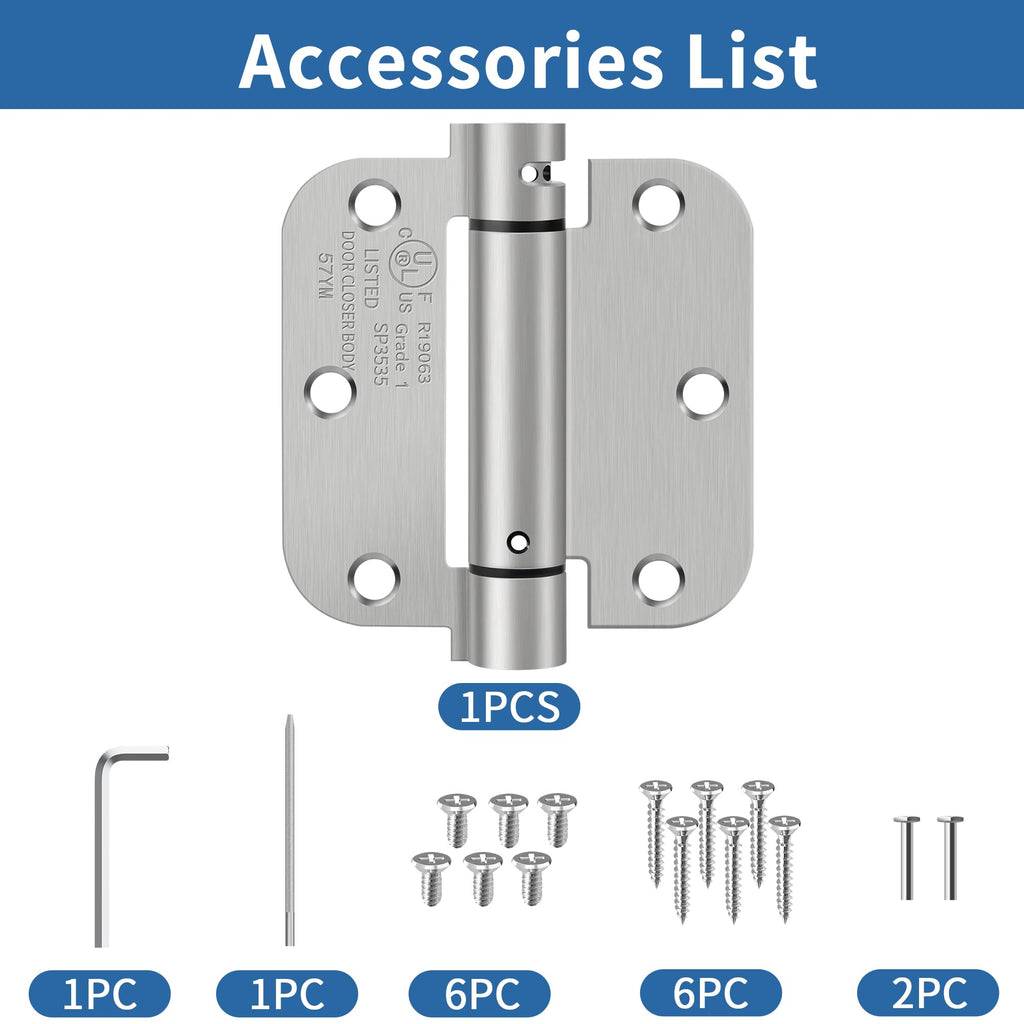 3.5 Inch Self Closing Door Hinges, 5/8" Radius Corners Spring Loaded Hings