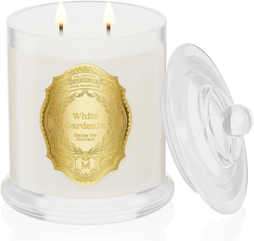 White Gardenia Candles Scented, 2 Wick 12.7oz Soy Wax Candles 70 Hours Long Burning, Non Toxic Candles Gift