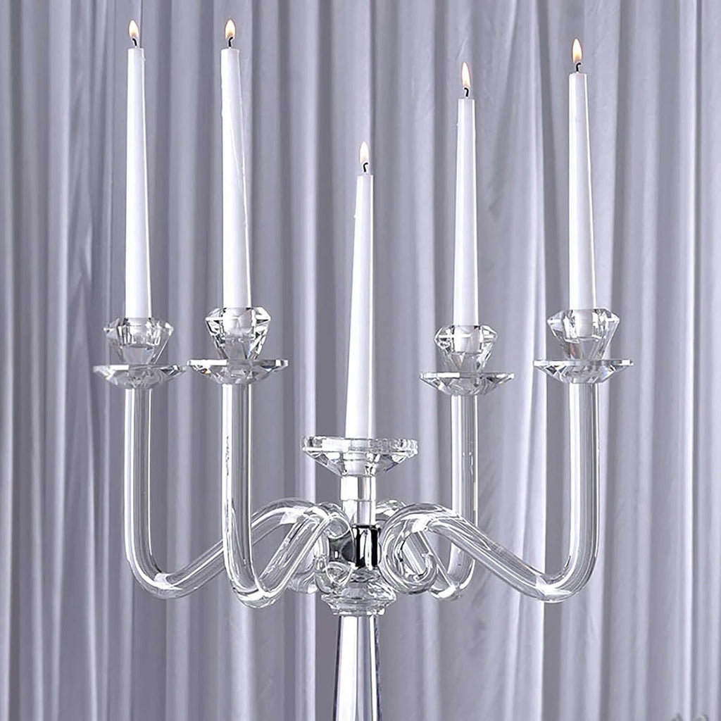 27" Tall Handcrafted Gem Cut 5 Arm Crystal Modern Glass Candelabra Candle Holder Wedding Centerpiece