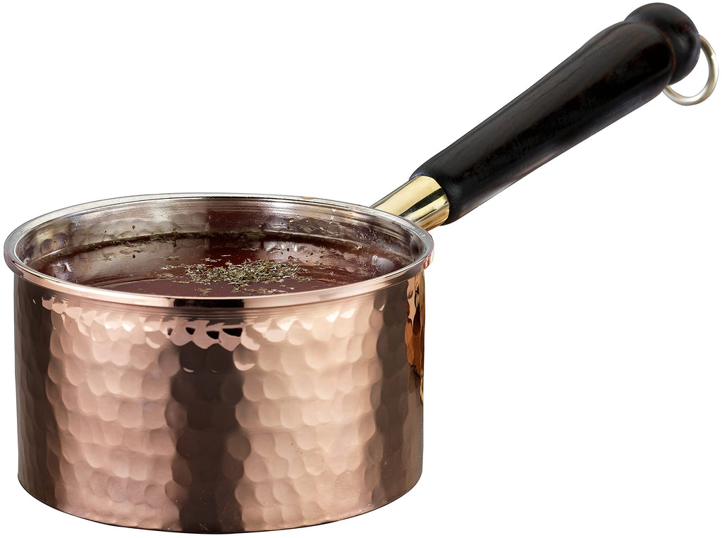 Copper Saucepan, 1mm Thick Solid Uncoated Copper, Wooden Handle, Tin Lined, 100% Handmade in Turkey (0.8