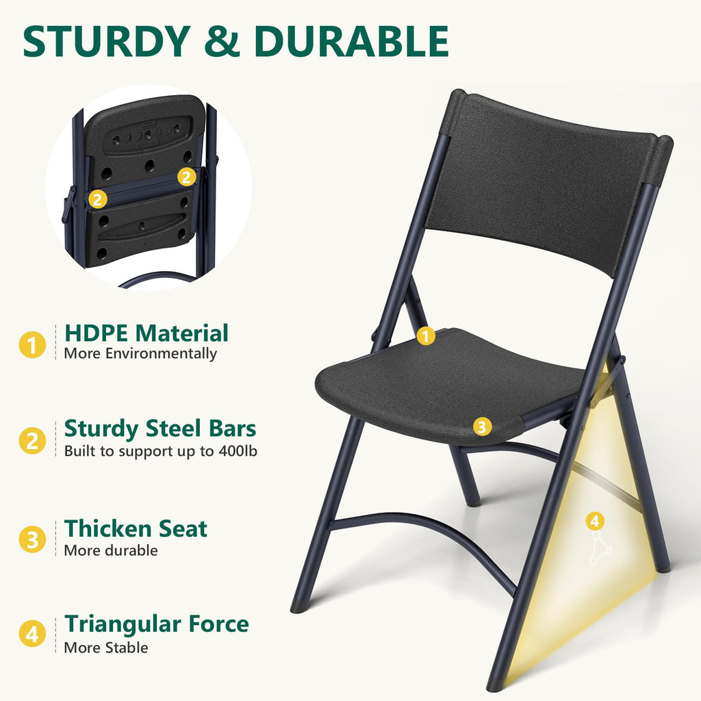 2 Pack Folding Table and 4 Pack Folding Chair, No Assembly Portable Folding Table and Chairs Set, Heavy Duty Event