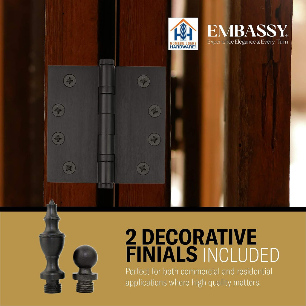 Door Hinge Solid Brass - 3.5 x 3.5 Inch, Heavy Duty, Oil Rubbed Bronze, Ball Bearings