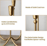 Large Iron Candelabra Centerpieces for Tables, 17.7'' Tall Taper Candle Holders, Vintage Brass Gold Candlestick