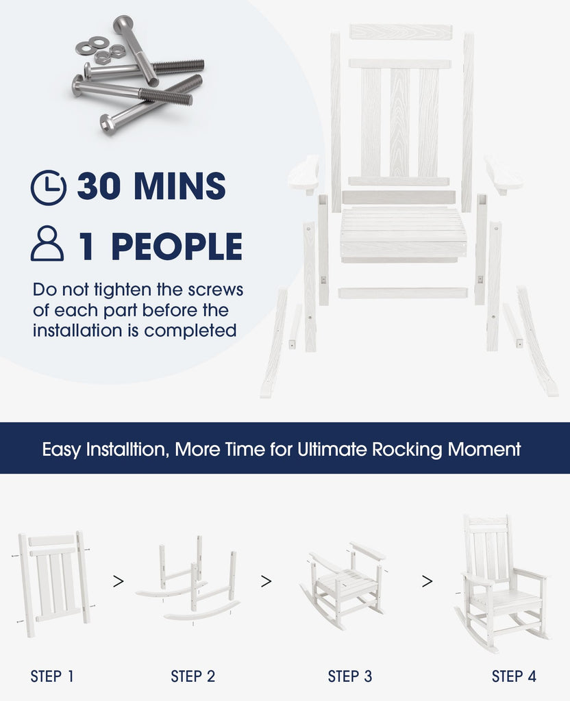 Oversized Outdoor Rocking Chair Set of 2, HDPE Patio Rockers, White