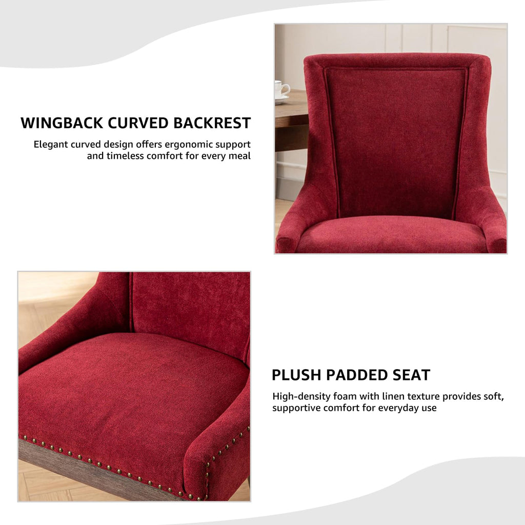 Modern Dining Chairs Set of 8, Fabric Upholstered High Back Chairs with Nailhead Trim and Curved Solid Wood Legs