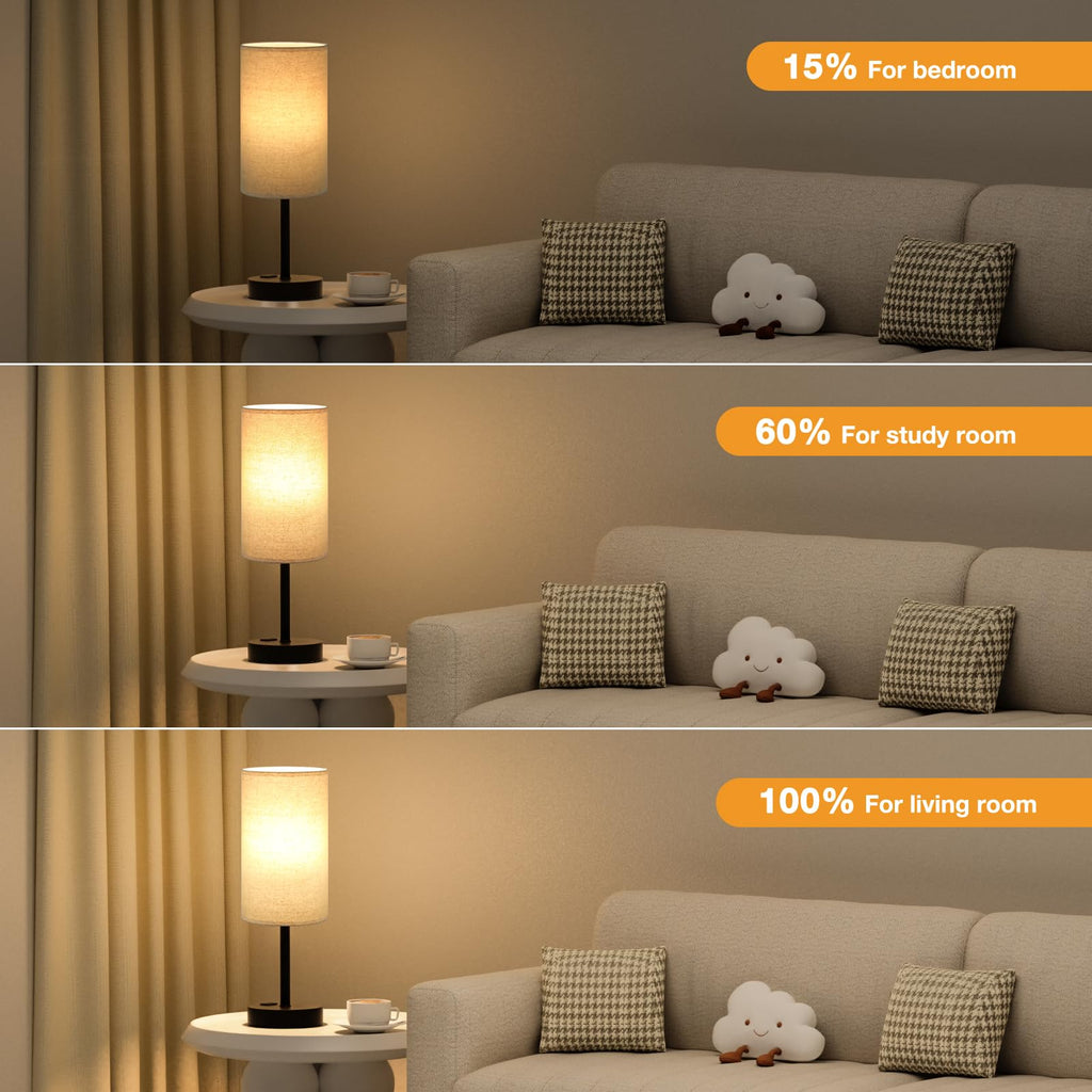 17.4" Beige Lamp - Dimmable Touch, USB A+C, AC Outlet