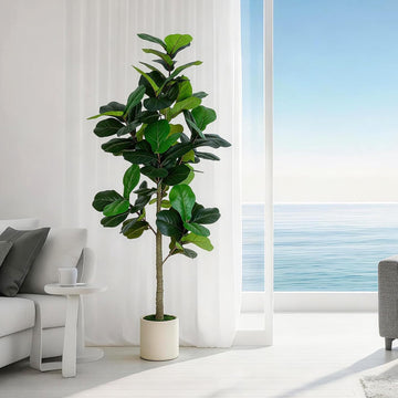 Artificial Fiddle Leaf Fig Tree 6FT Tall Faux Ficus Lyrata Tree with Planter Fig Silk Artificial Floor Plant