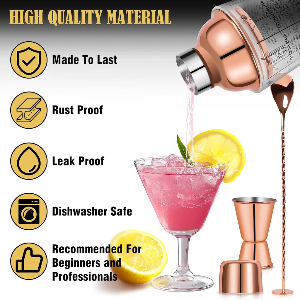 14oz Glass Cocktail Shaker Set, Margarita Mixer-Shaker with Built-in Strainer and Measuring Jigger & Mixing Spoon - Set of 3