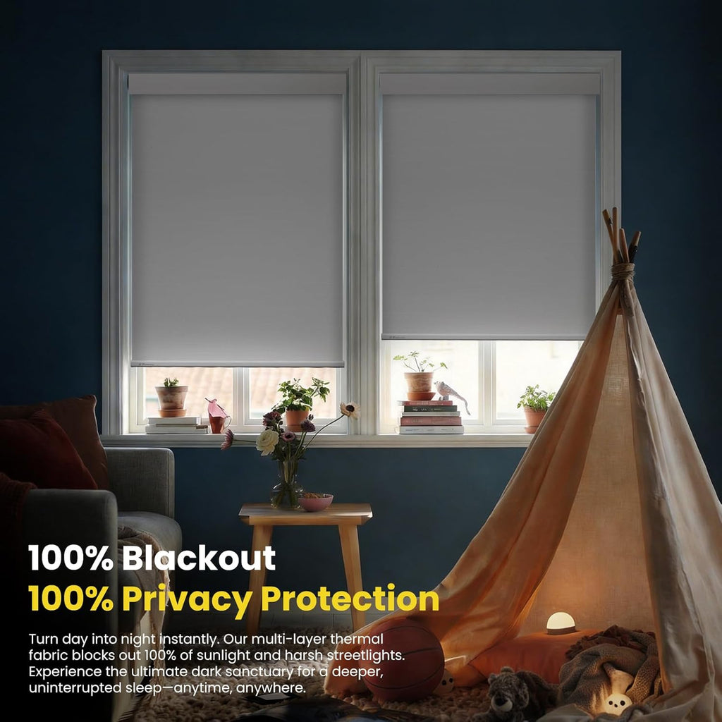 Motorized Blinds No Drill Automatic Blinds for Windows Cordless Roller Shades Electric Blinds with Remote Control