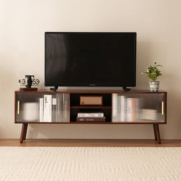 Bamboo TV Stand Entertainment Center, Mid-Century Modern Television Stand for 55-65 inch TVs, Rustic Brown Media