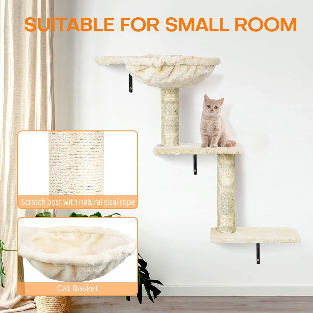 Cat Wall Shelves, Space-Saving Wall-Mounted Cat Climbing Set for Large Cats