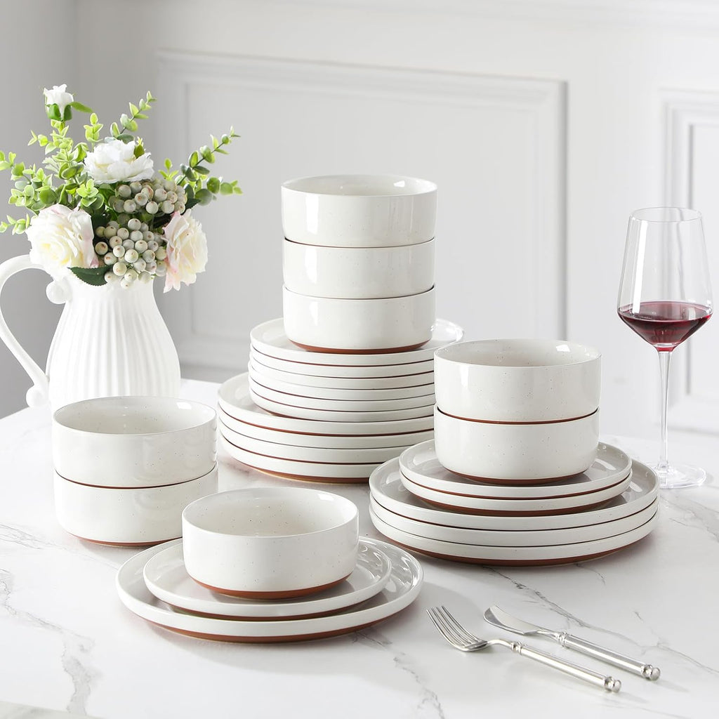 Plates and Bowls Sets, 24 Pieces Modern Ceramic Dinnerware Set for 8 Kitchen Stoneware Dishes Dishware Set Microwave