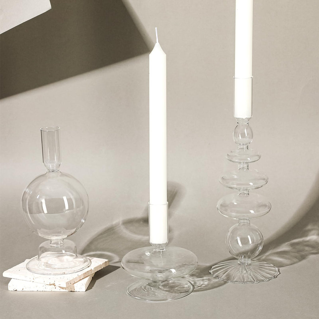 3 Pcs Glass Candle Holder Candlesticks Holders, Clear