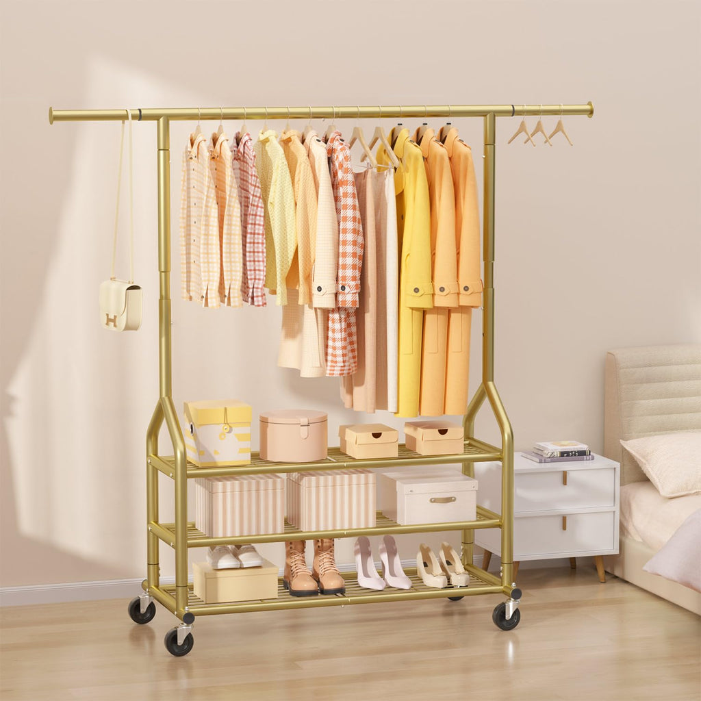 Heavy Duty Clothes Rack Load 688 LBS, Rolling Clothing Rack With 3 Shelves, Adjustable Metal Clothes Hanger with