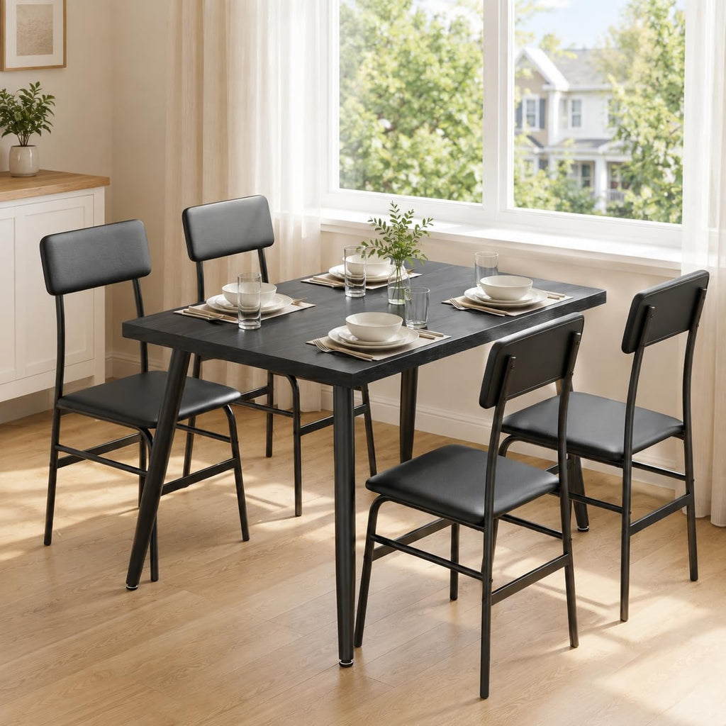 Dining Table Set for 4, Modern Kitchen Table with Chairs, Black