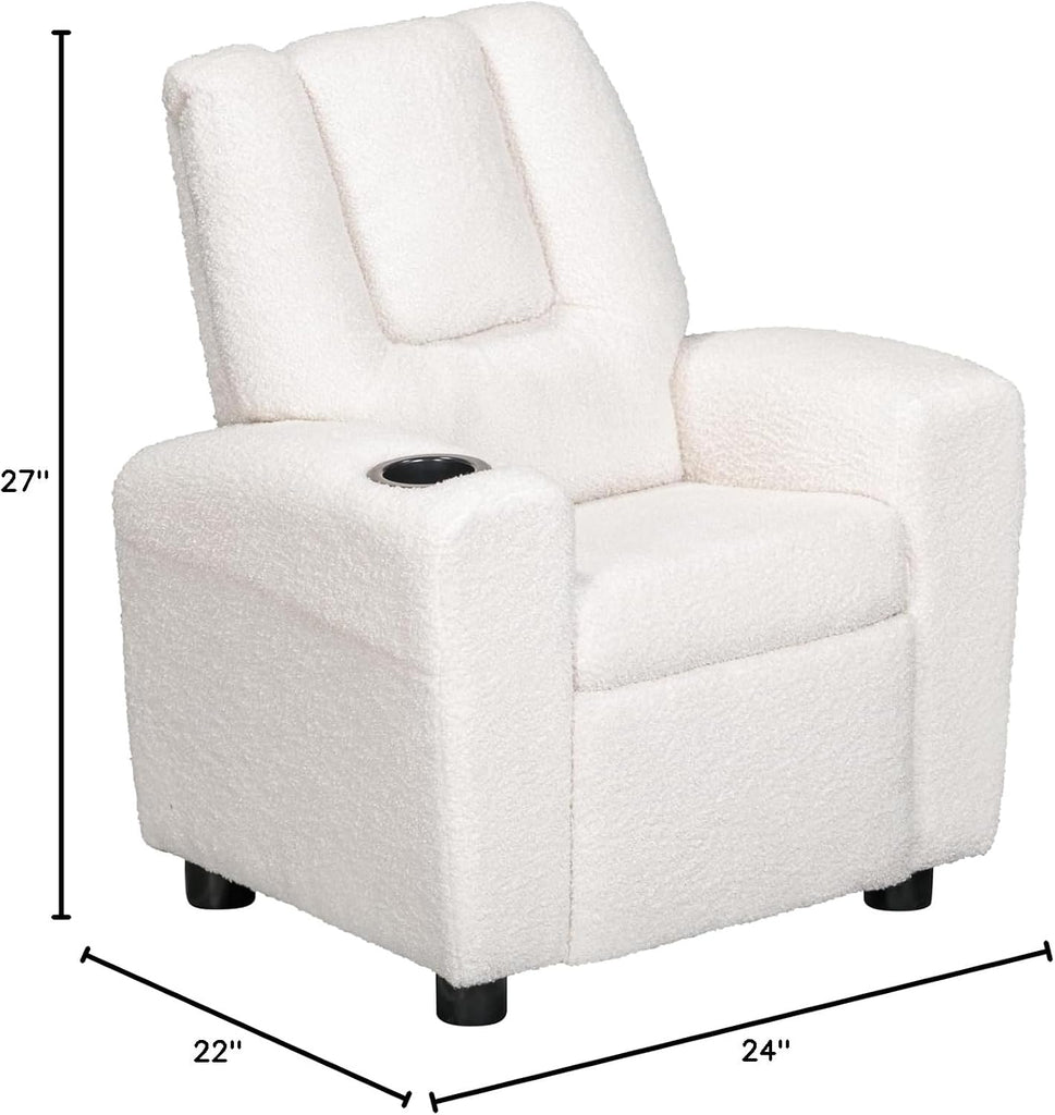 Chase Kids Recliner Chair with Cup Holder and Footrest, Soft Upholstered Toddler Push-Back Recliner with Padded