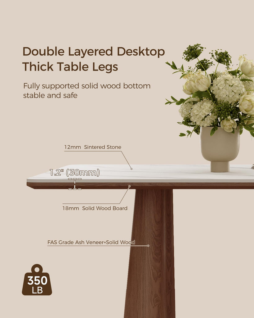 71" Modern Dining Table for 6, Matte Heavy-Duty Dinner Table, Sintered Stone Dining Tabletop with Solid Wood
