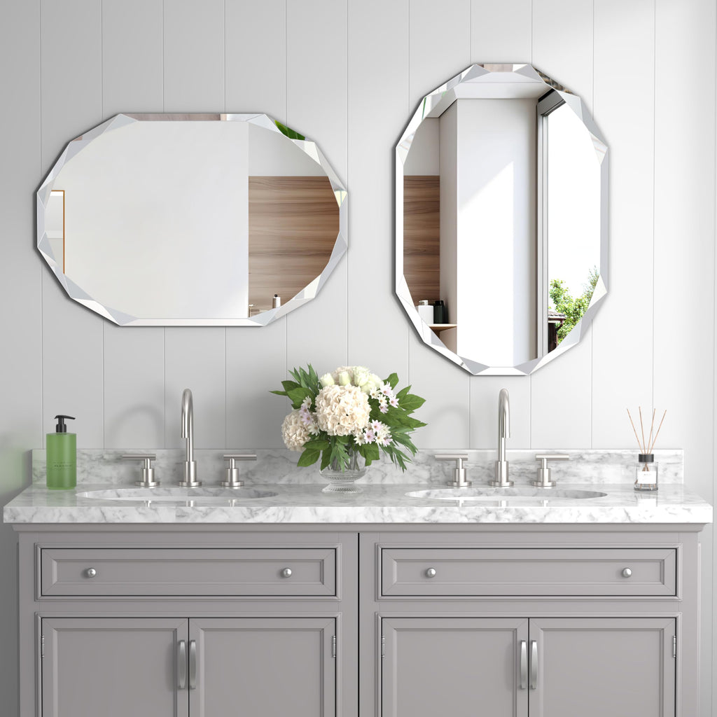 28" x 20" Silver Oval Bathroom Beveled Edge Frameless Mirrors