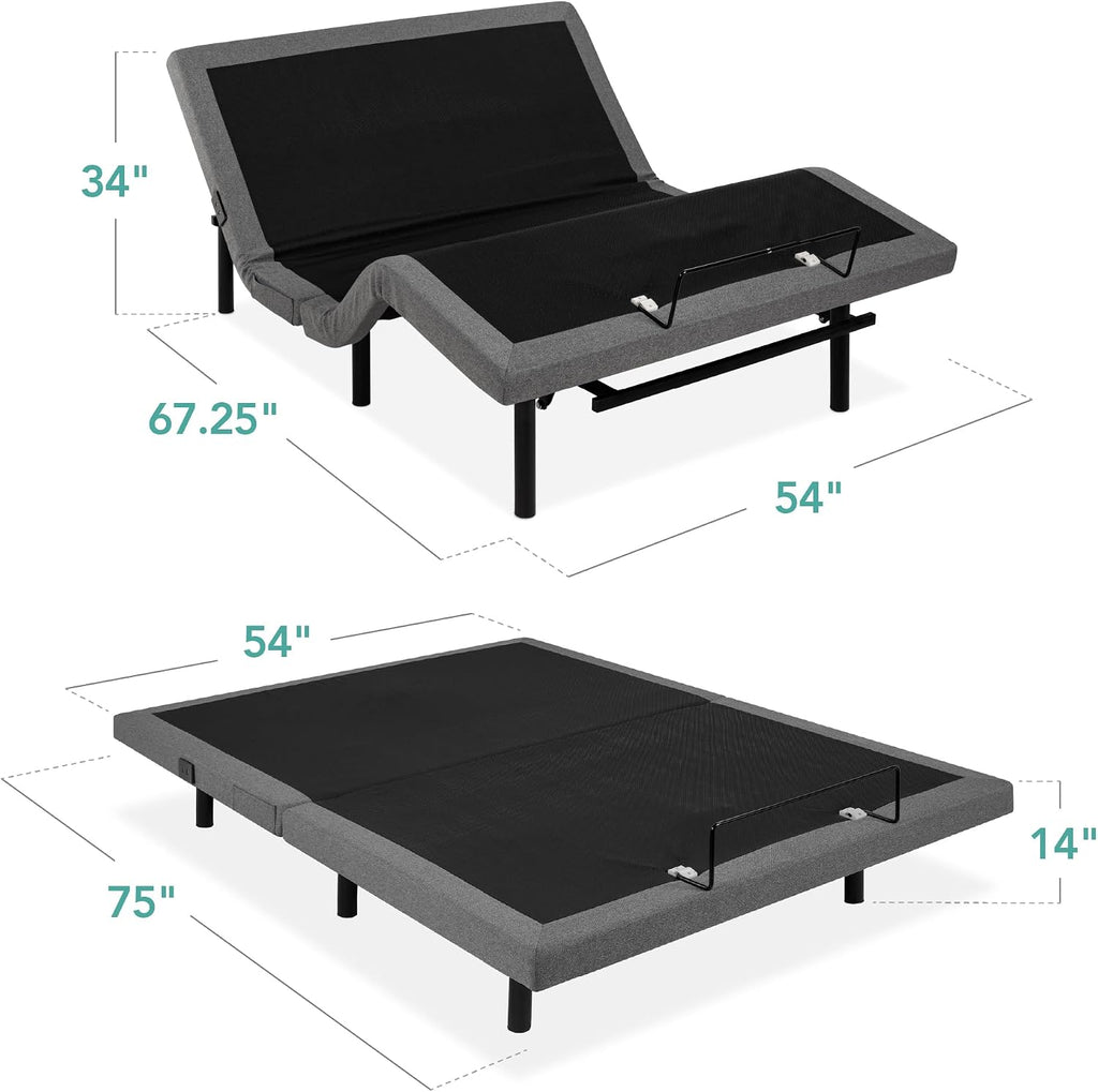 Ergonomic Full Size Adjustable Bed Frame, Electric Base w/Wireless Remote Control, Nightlight, Massager, 2 USB Ports