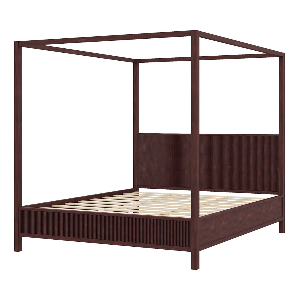 Wooden Canopy Bed Frame with Headboard, Espresso