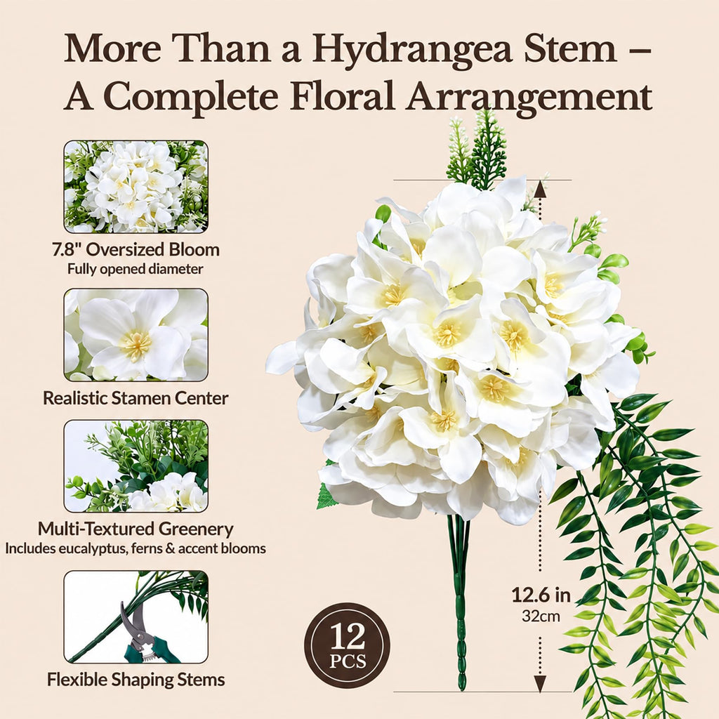 Pre-Arranged White Artificial with Greenery, UV Resistant