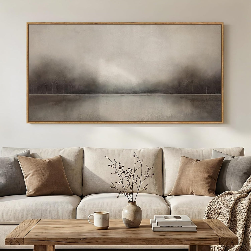 Large Framed Rustic Canvas Wall Art , Neutral Abstract Nature Modern Prints Paintings Artwork for Walls, Horizontal