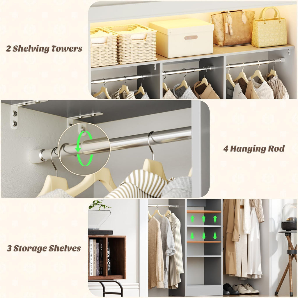 4FT Closet System for Small Space, 80"H, Grey