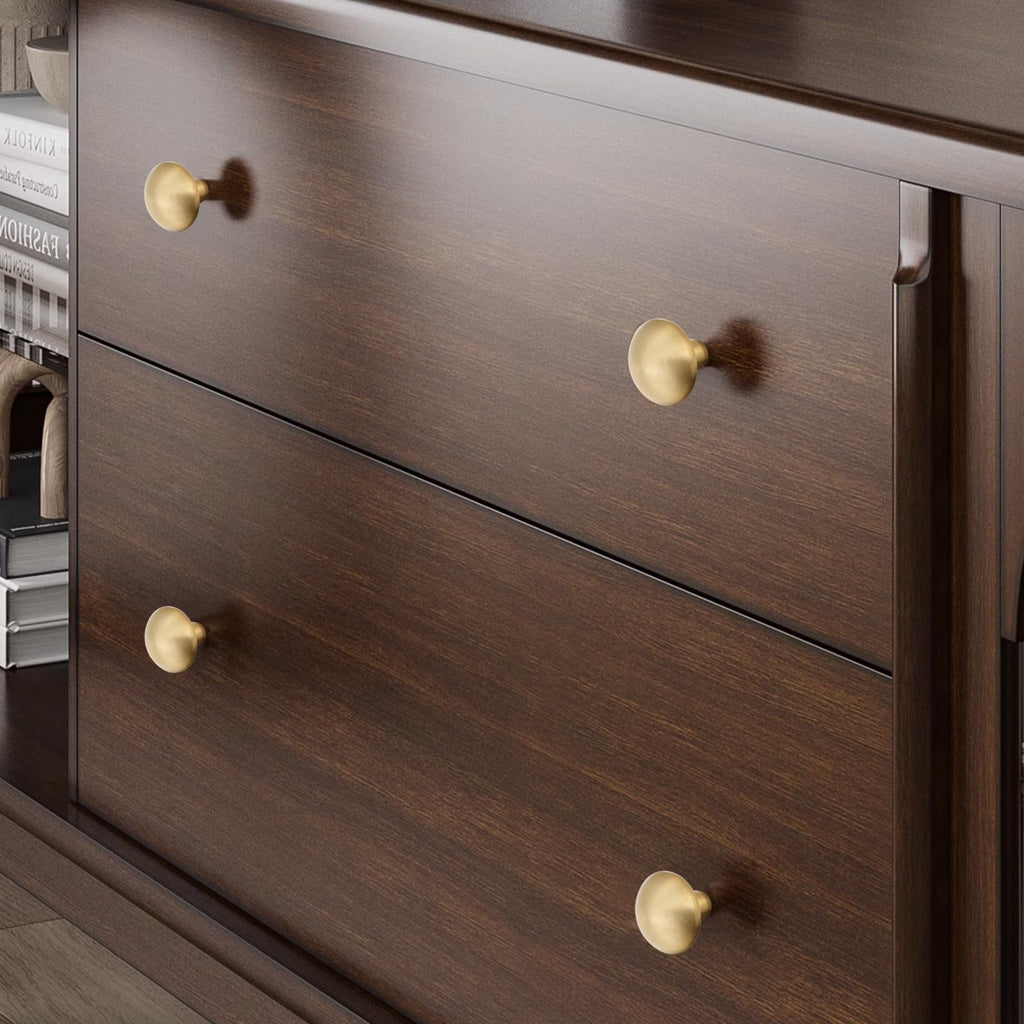 6Pack Solid Brass Cabinet Knobs Pulls Cabinet Drawer Dresser Gold Modern Handles Knobs(1.26"x1.18"/32mmx30mm) Brass