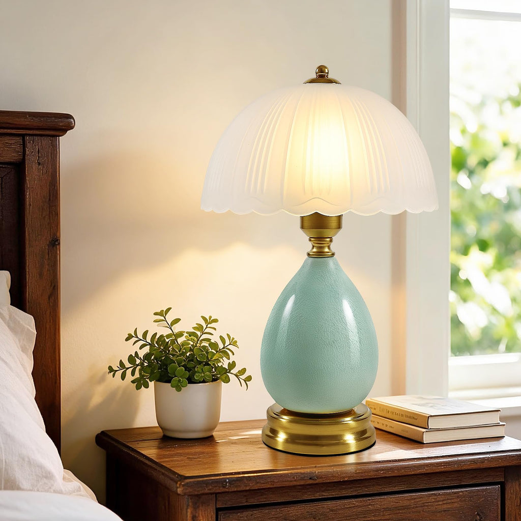 16" Vintage Ceramic Table Lamp, Green Chinoiserie Lamp