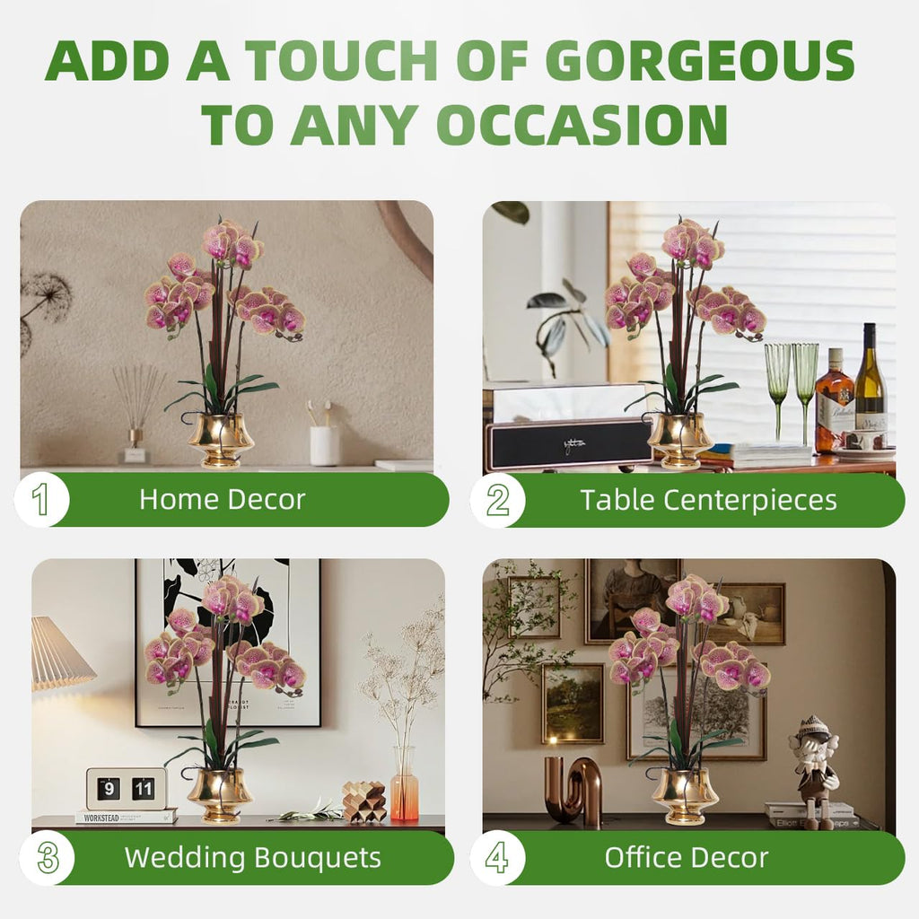 Orchids Artificial Flowers Real Touch Fake Flower in Ceramic Pot 20" Purple Dapple Faux Orchid Plant Lifelike Silk