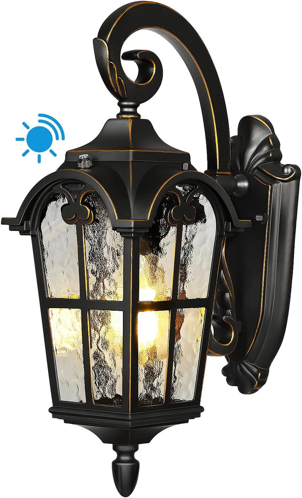 Dusk to Dawn Outdoor Wall Light, Waterproof Exterior Light Fixture, Black Roman 17.7" H Wall Mount Sconce Porch Lights