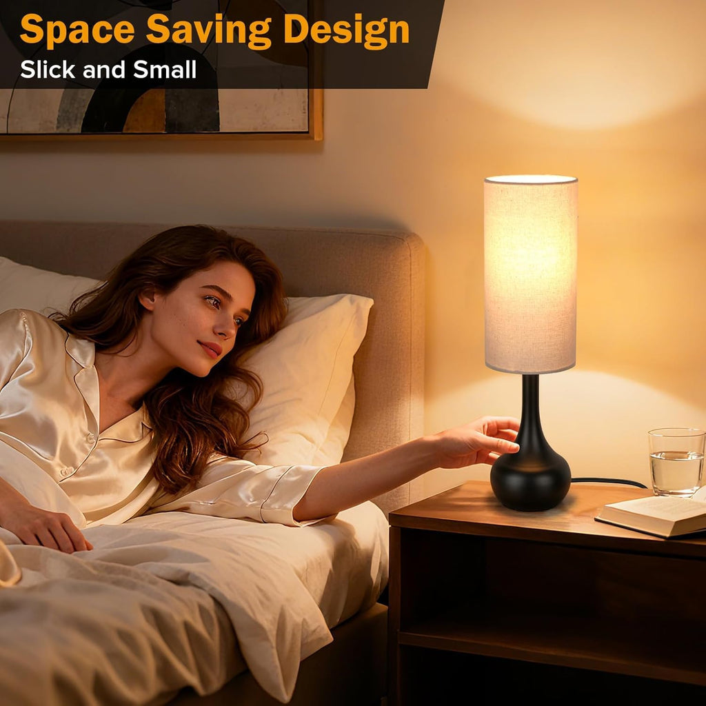 2 Pack Touch Bedside Lamp for Nightstand, 3-Way Dimmable, Space Saving & No Assembly Required, Upgraded Small Droplet