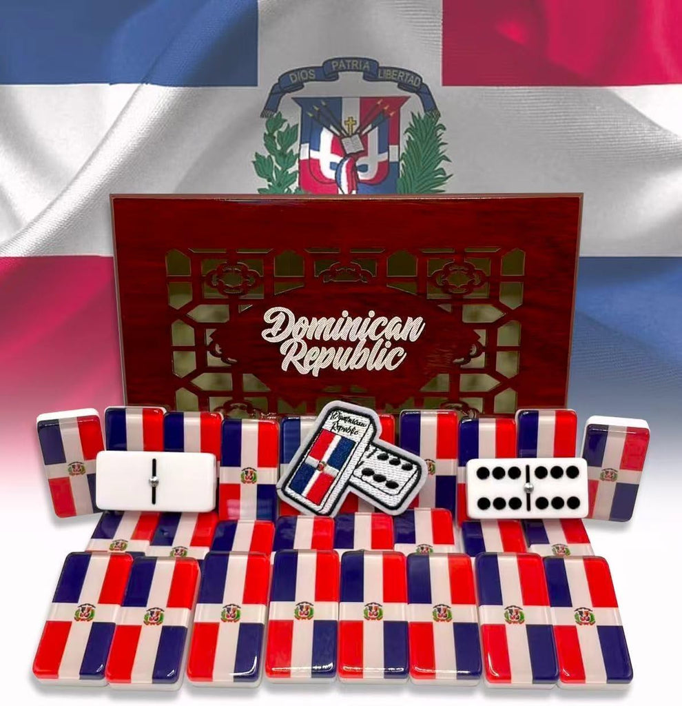 Premium Edition Dominican Republic Dominoes Set Deluxe - Double Six Dominoes with Clear Acrylic top Tiles and Classic