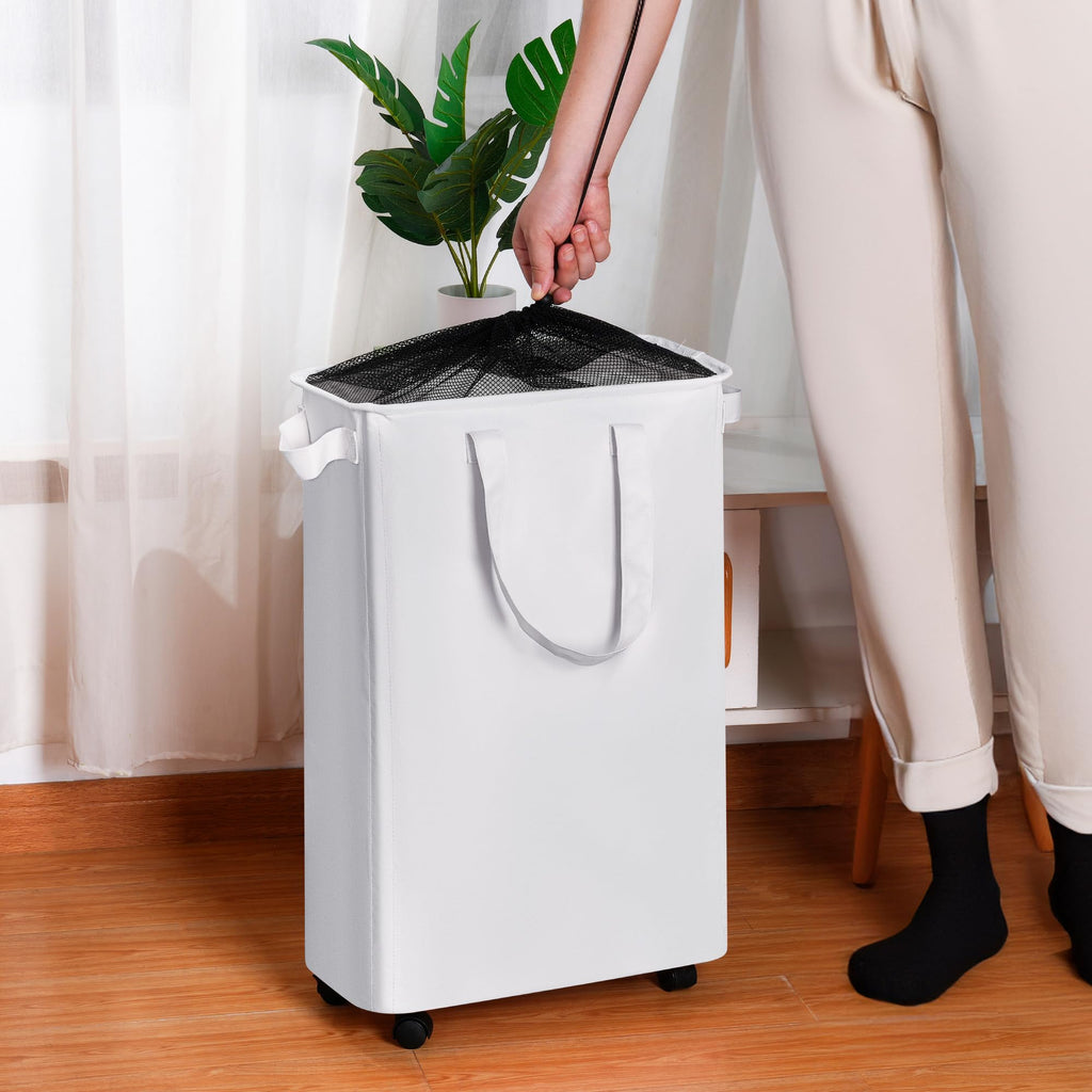 Slim Laundry Hamper with Wheels, Rolling Laundry Basket for Clothes, Small Laundry Basket and Laundry Room, 60L (12.7