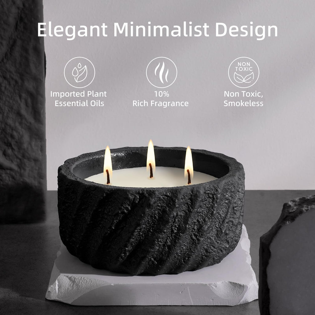 20oz Large Decorative Black Candle - Eucalyptus & Rosemary, 3 Wick Scented Soy Candle, Matte Ceramic Jar Perfect for