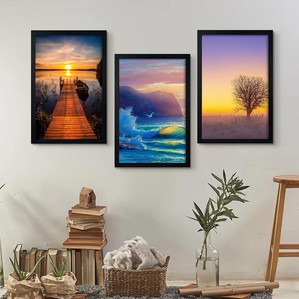 13x19 Picture Frame Set of 4, Wall Gallery Poster Frames, Engineered Wood with Plexiglass Sheet, Black