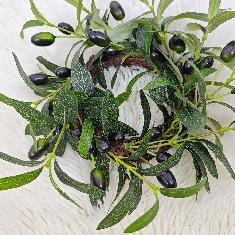 Artificial Green Olive Wreath Faux Kitchen Cabinet Wreaths - Set of 2