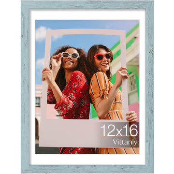 12x16 Picture Frame, Matted for 11x14 Photos, Rustic Blue