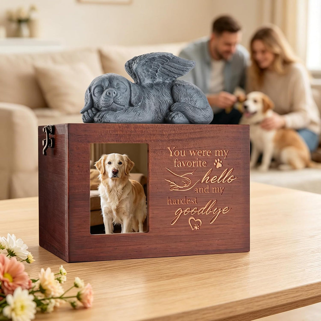 Pet Urn for Dogs Wooden Ashes Keepsake Memory Box with Photo Frame Pet Loss Sympathy Remembrance Cremation Urns