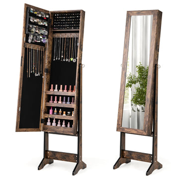 Jewelry Cabinet, Jewelry Organizer with Full Length Mirror Door, Standing Makeup Mirror Cabinet, Freestanding Jewelry