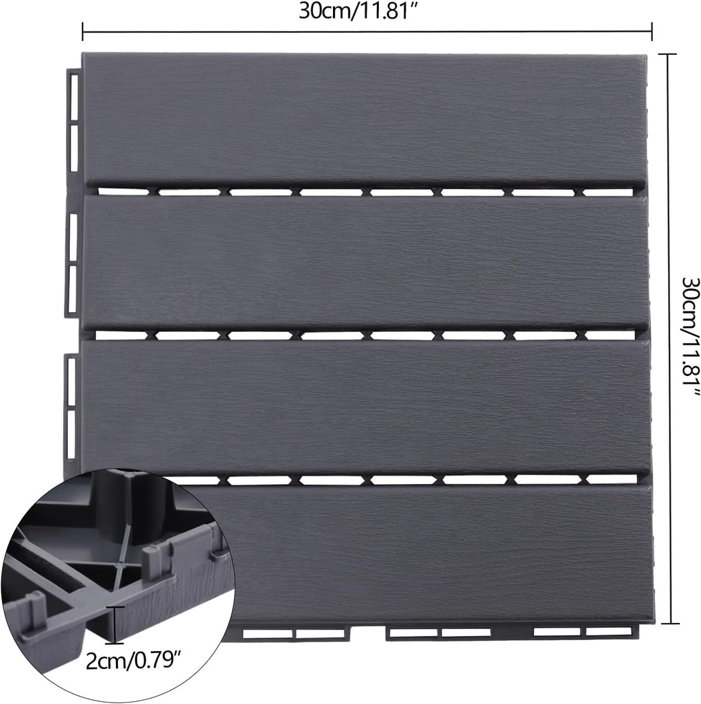 30PCs Plastic Interlocking Patio Deck Tiles,12"x12" Waterproof Outdoor Flooring,Dark Grey Outdoor Imitation Wood