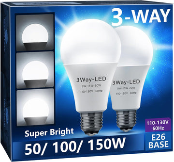 3 Way LED Light Bulbs 50-100-150W Equivalent A21 Daylight White