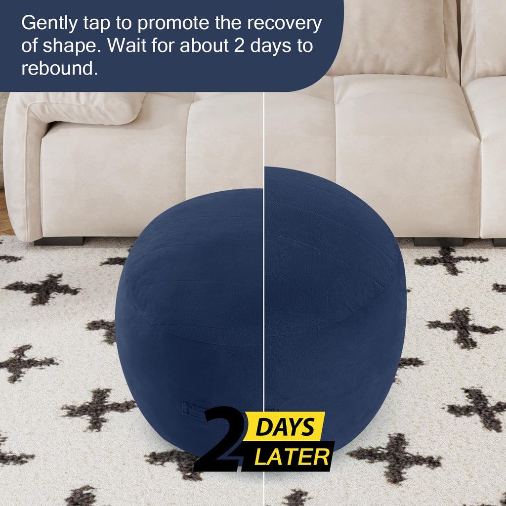 Round Pouf Ottoman Foot Rest 20x15 Inches, Navy