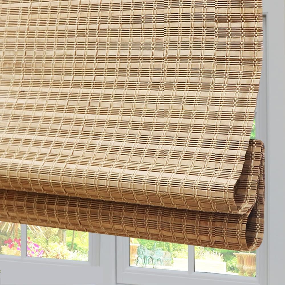 Wood Window Roman Shades, Lined Blackout Bamboo Roman Shades Blinds, Easy Installation for Home and Garden, Pattern 3