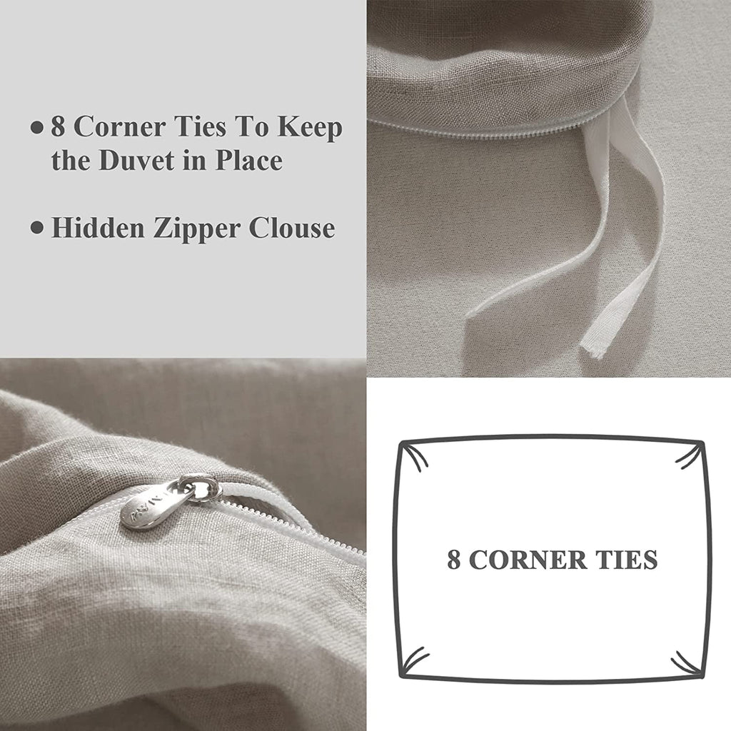 Pure Linen Duvet Cover, 100% Washed French Flax 3 Pieces