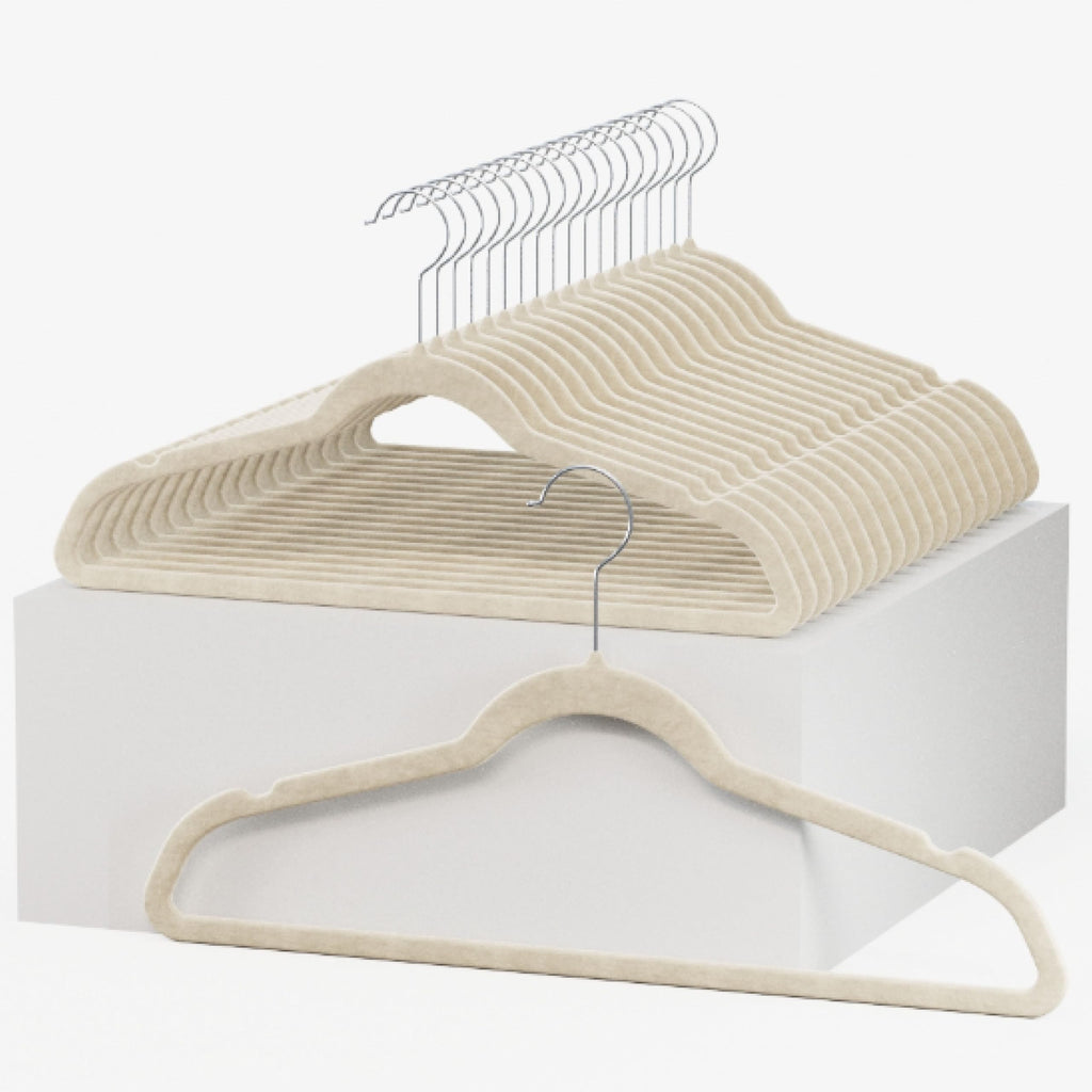 Premium Velvet Hangers 50 Pack - Ivory Slim Non-Slip Felt Hangers