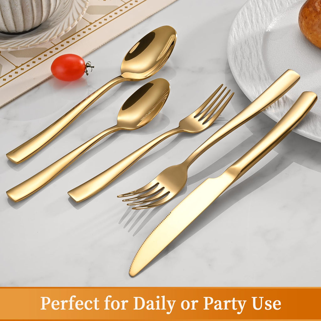 Gold Silverware Set, Heavy Duty Stainless Steel Flatware Cutlery Set Service for 8, Food-Grade Utensil Sets